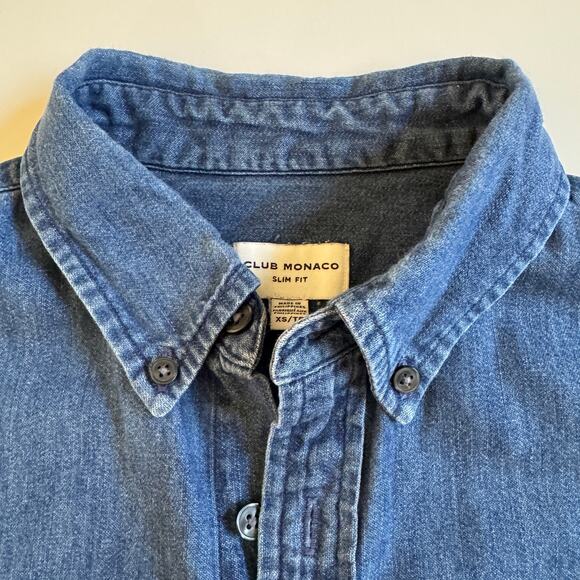 Club Monaco Slim Fit Denim Chambray Button Front Shirt Long Sleeve Size XS EUC - Picture 3 of 11